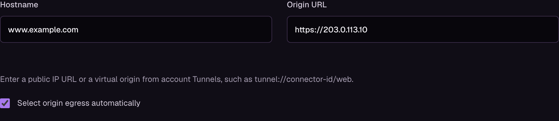 Origin network option on the website Configuration page.